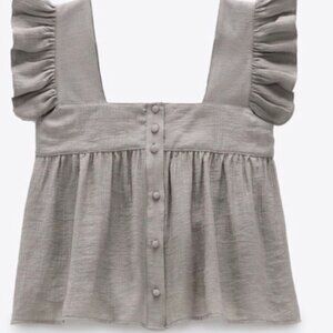 Zara, The Alexi RUFFLED BLOUSE, Stone, 5216/244, USA S